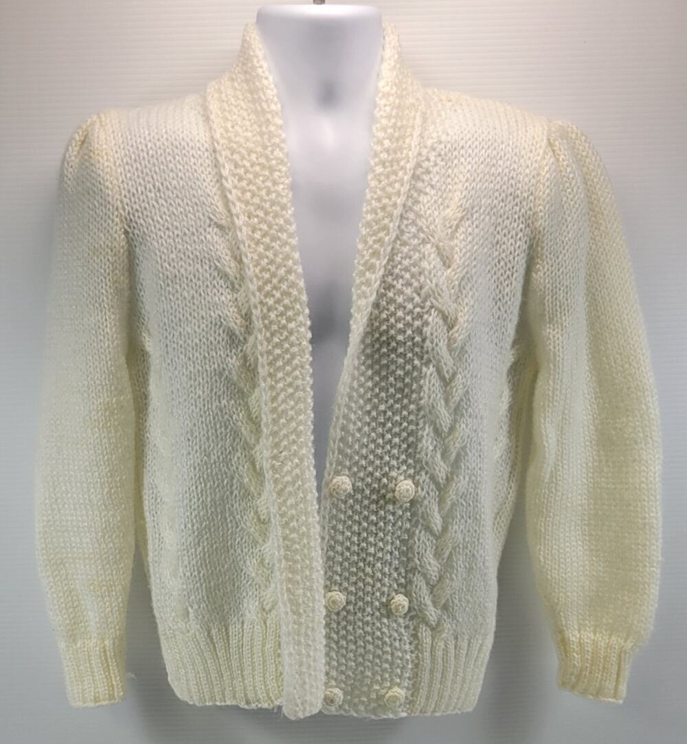 Women Donagain Open Cardigan Acrylic Off-White Knit Sweater Large